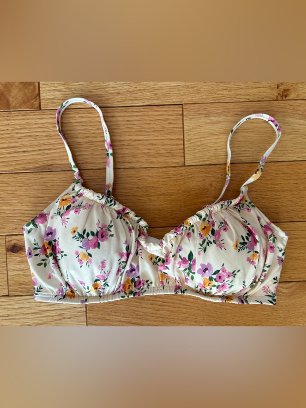 Womens Shade and Shore Floral Padded Push Up Bikini Swim Top Size 34D